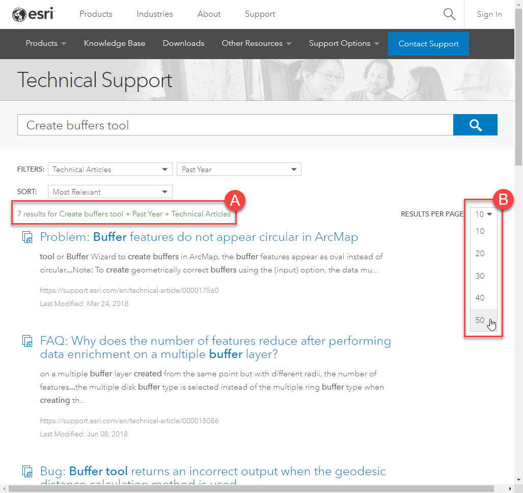 Total Number of Search Results Feature on Support.Esri.Com